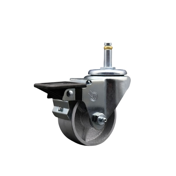 Service Caster Semi Steel Swivel Grip Ring Caster 3'' Wheel & 7/16'' Stem w/Brake SCC-GR20S314-SSS-PLB-716138 - main